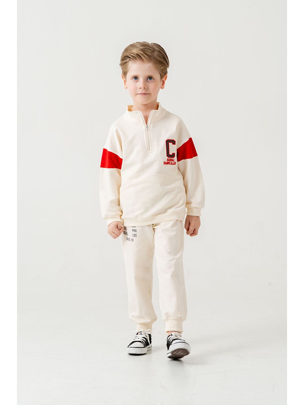 Beyaz Erkek Çocuk Yarım Fermuarlı Mevsimlik Eşofman Takımı-1