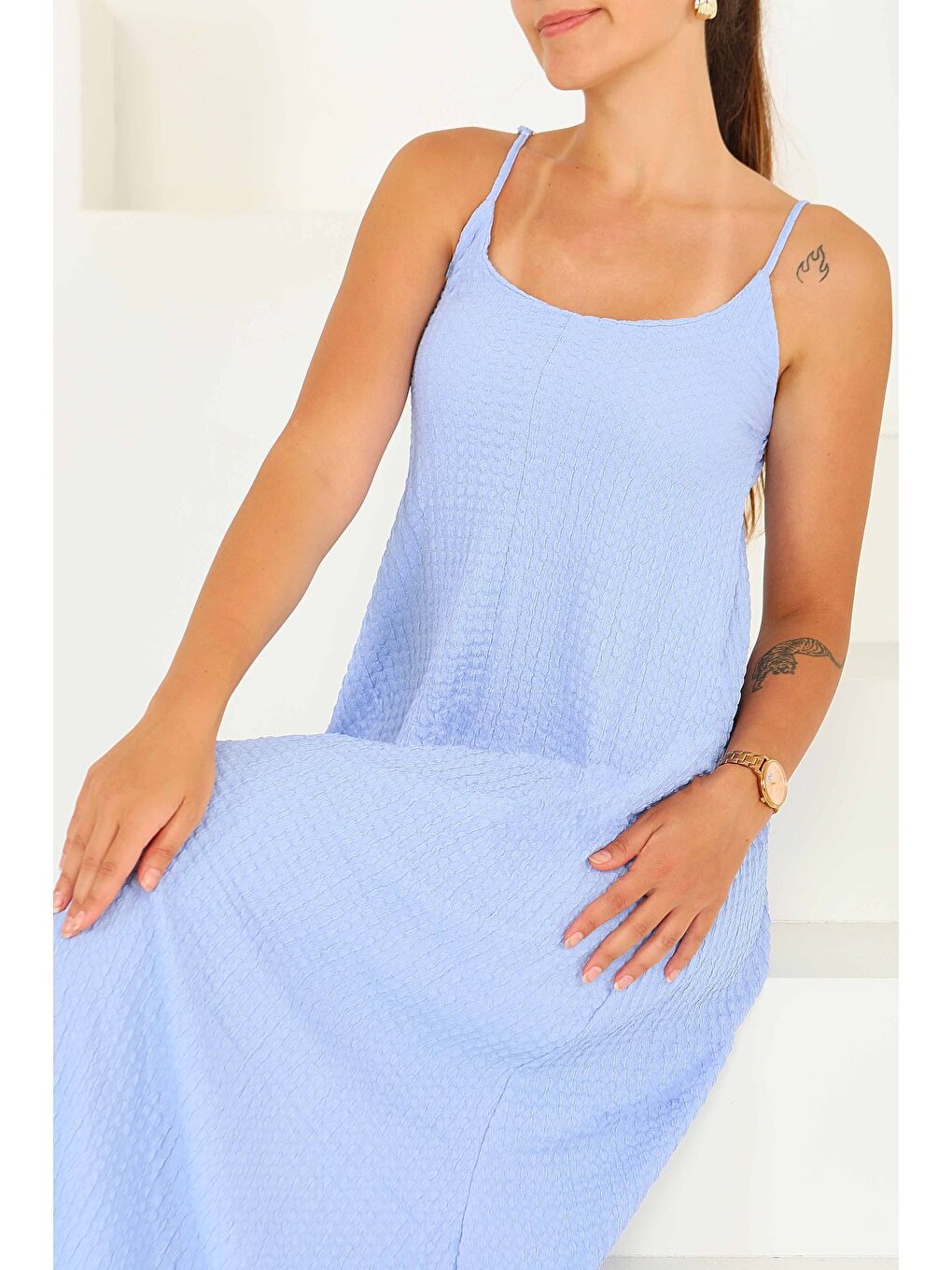 Buffle Askılı Salaş Elbise Bebe Mavi - 27556