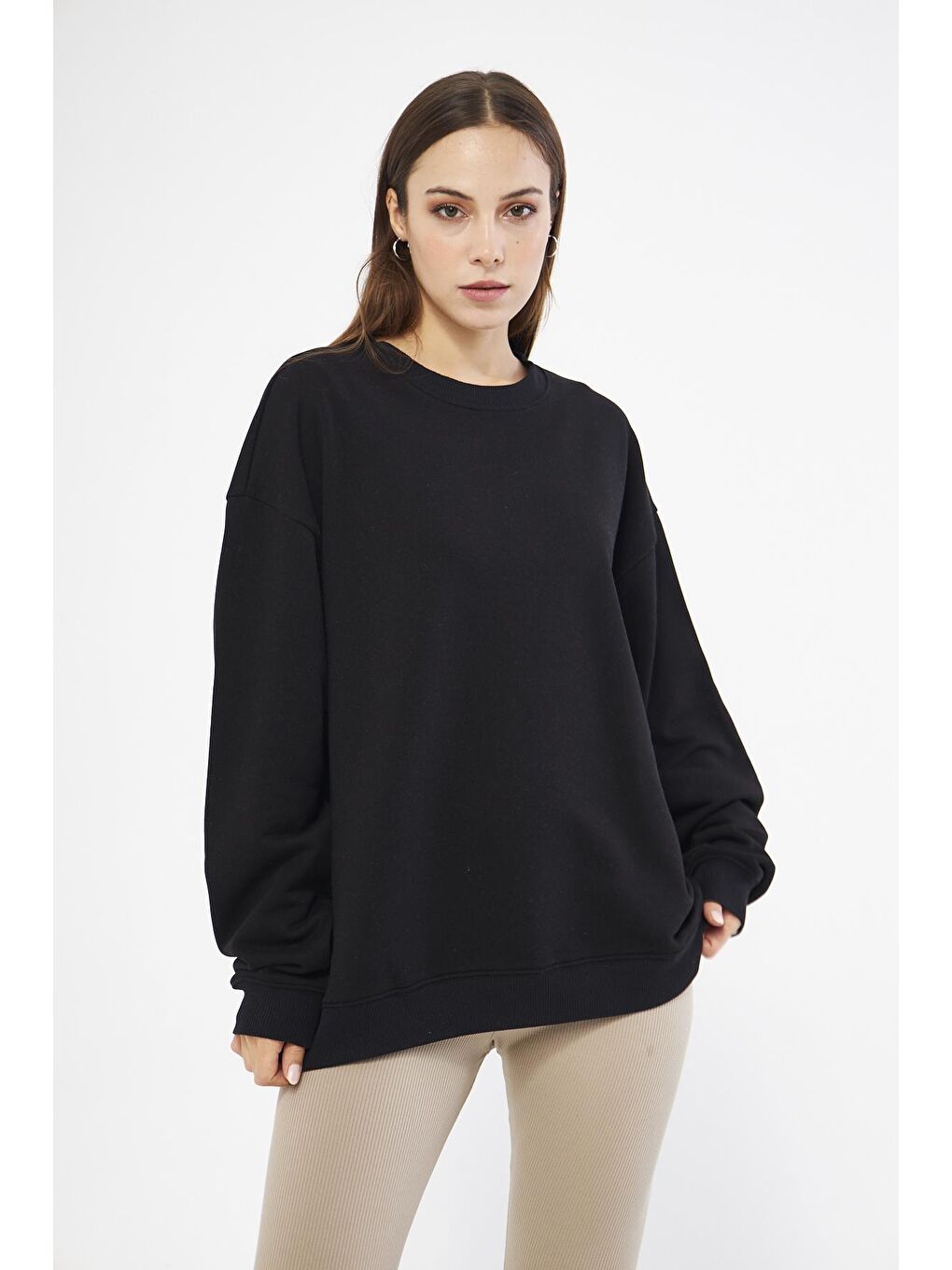 Chandraswear Siyah Kadın Oversize Basic Sweatshirt - Karmen