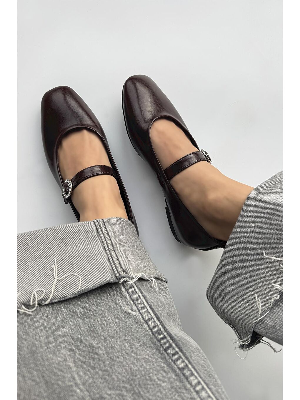 Berny Kadın Kemer Detay Kırışık  Deri  Babet Bordo-1