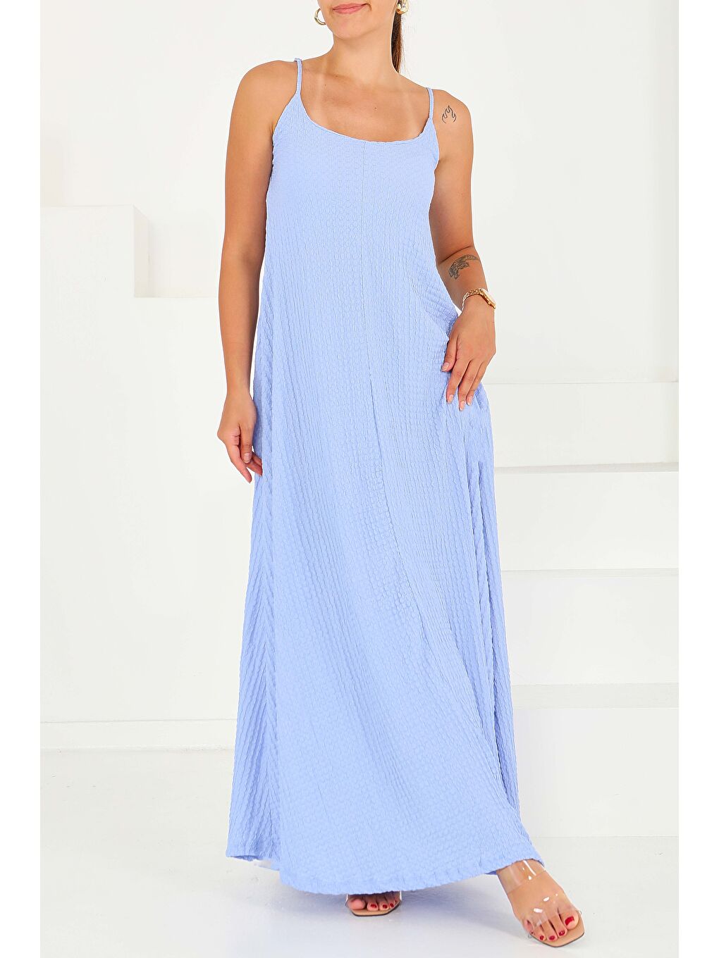 Buffle Askılı Salaş Elbise Bebe Mavi - 27556-1