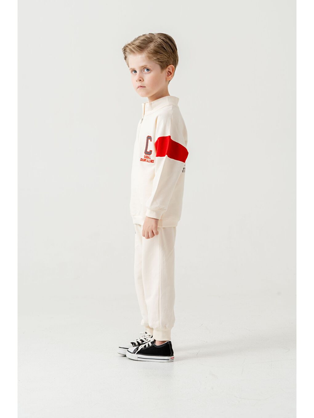 Beyaz Erkek Çocuk Yarım Fermuarlı Mevsimlik Eşofman Takımı-5