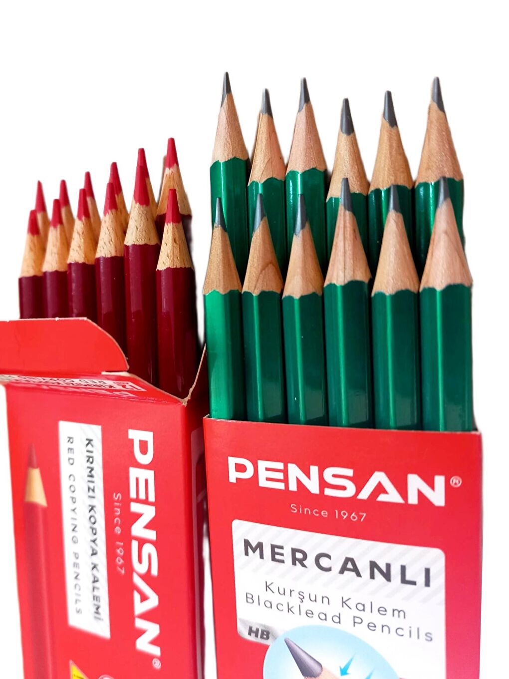 Mercanlı Kurşun Kalem HB 12'li + Kırmızı Kopya Kalemi 12'li-1