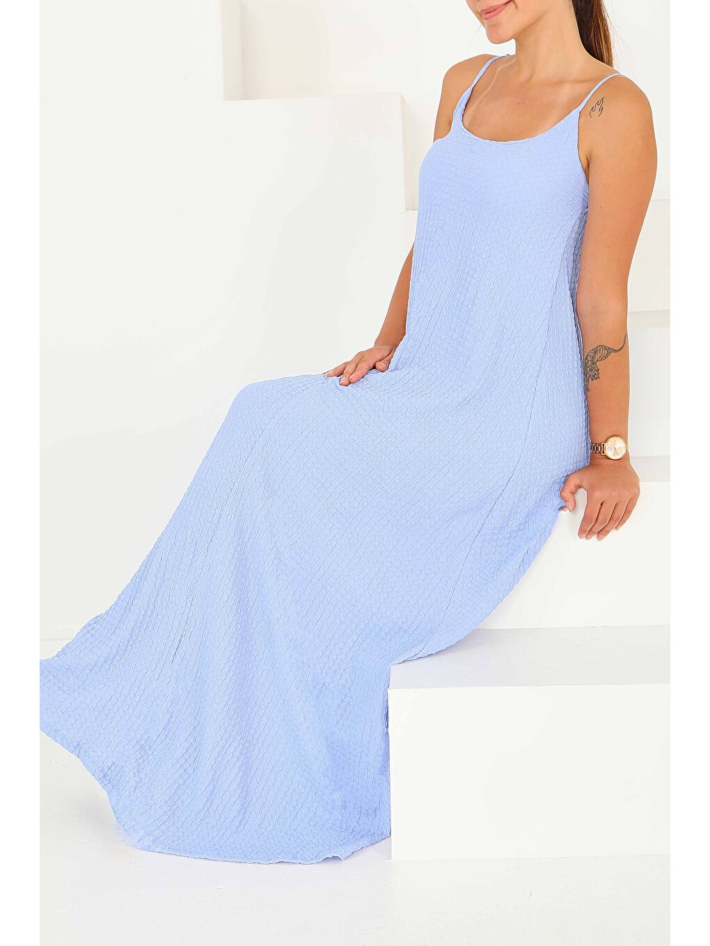 Buffle Askılı Salaş Elbise Bebe Mavi - 27556-2