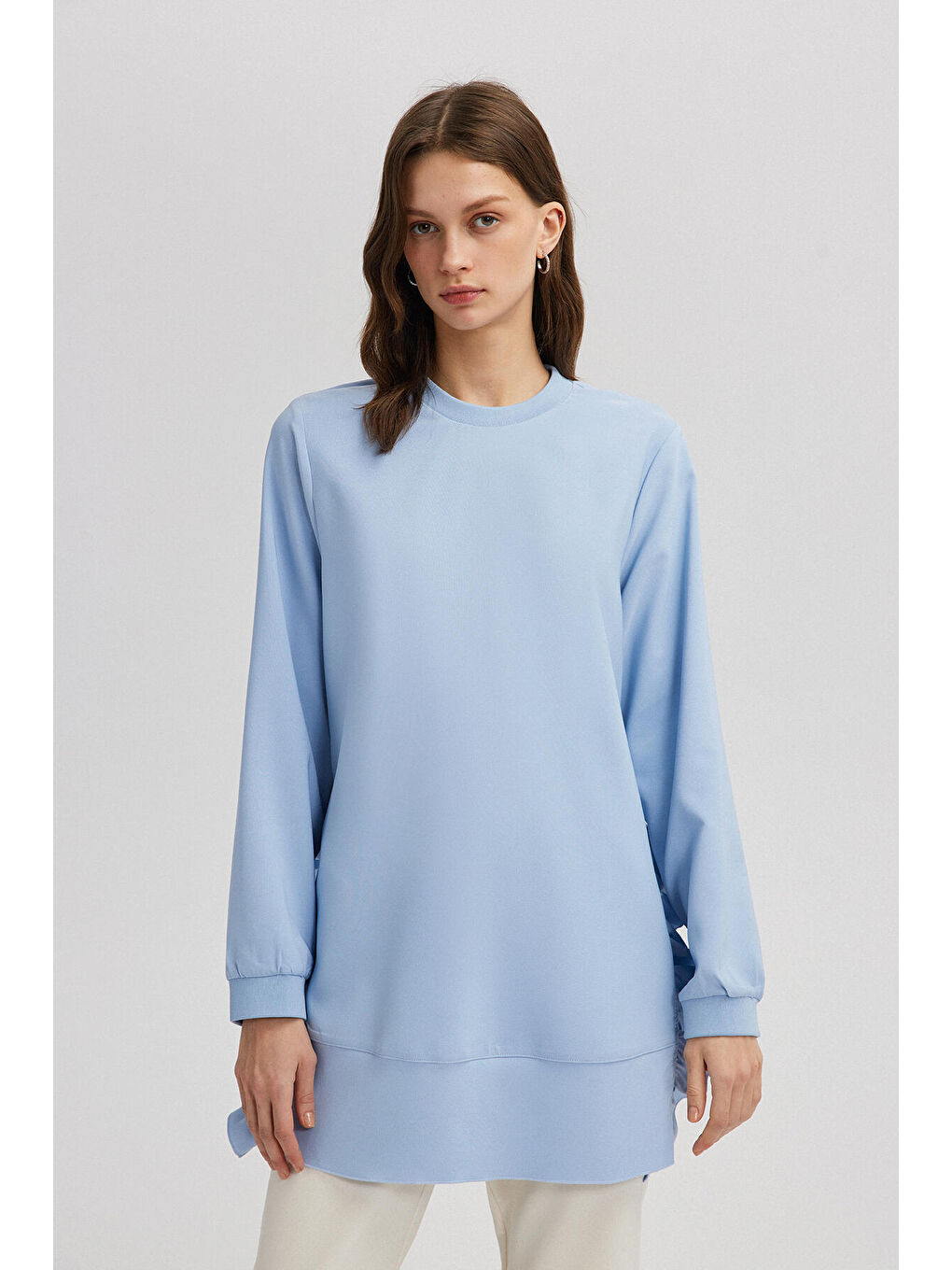 Mavi Fırfırlı Krep Tunik-1