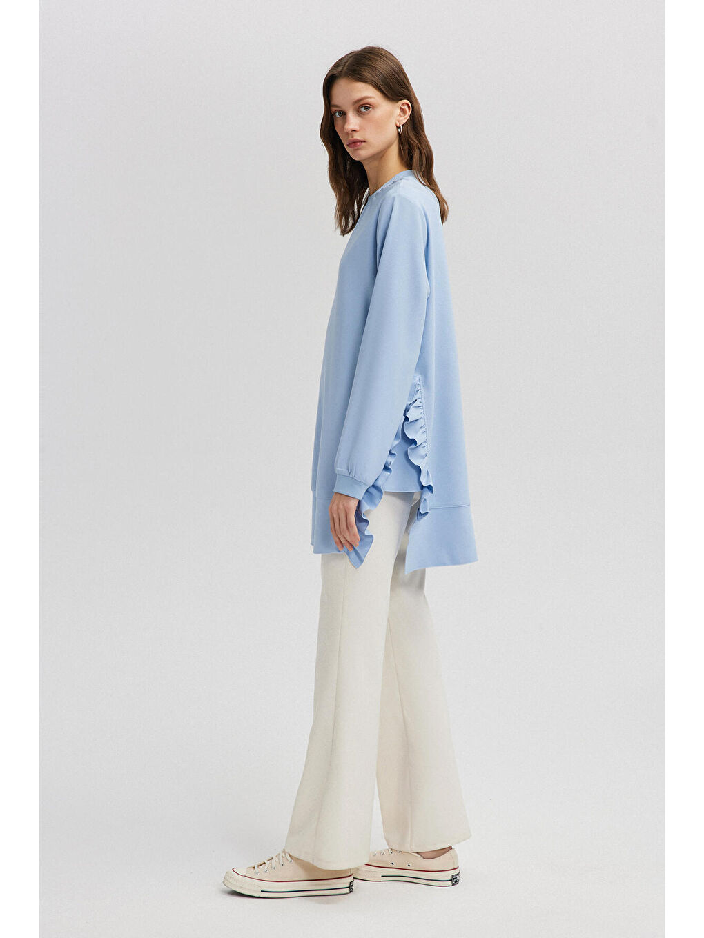 Mavi Fırfırlı Krep Tunik-2