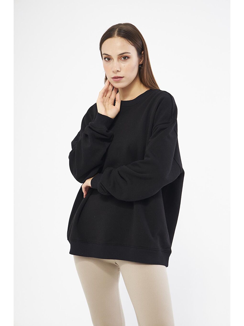 Chandraswear Siyah Kadın Oversize Basic Sweatshirt - Karmen - 2