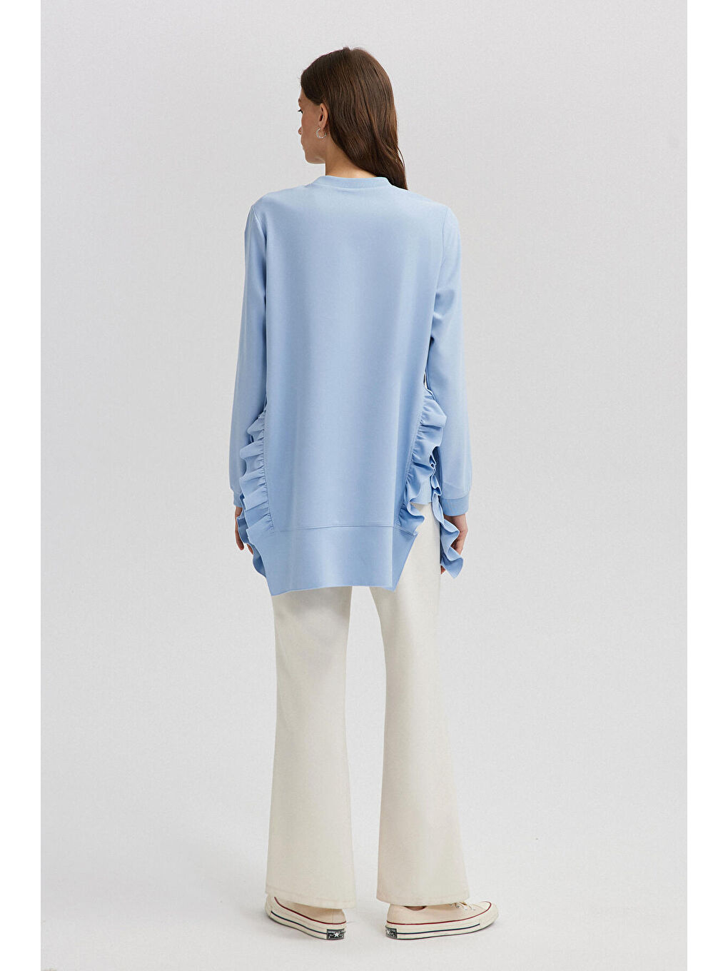 Mavi Fırfırlı Krep Tunik-3