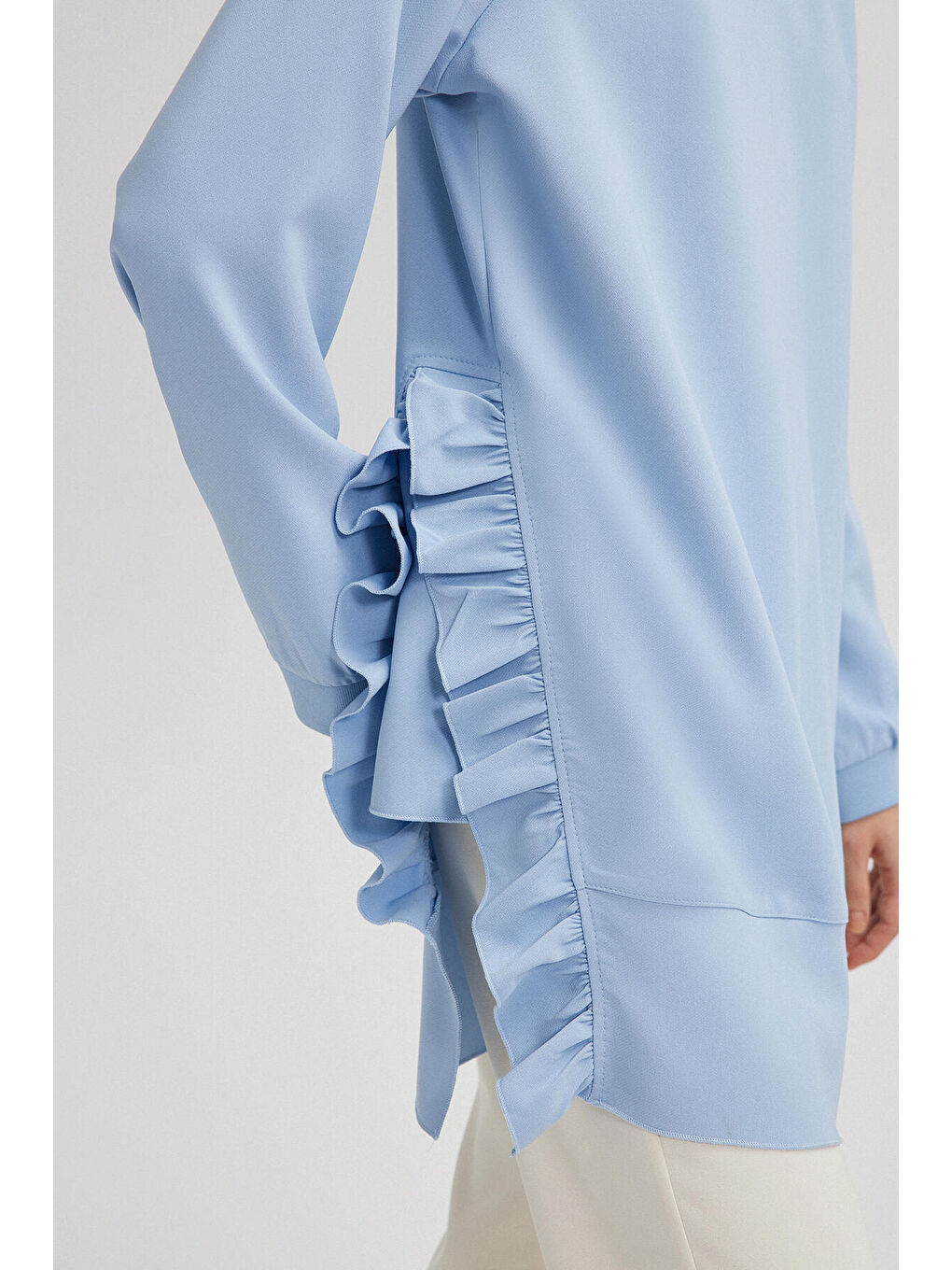 Mavi Fırfırlı Krep Tunik-4