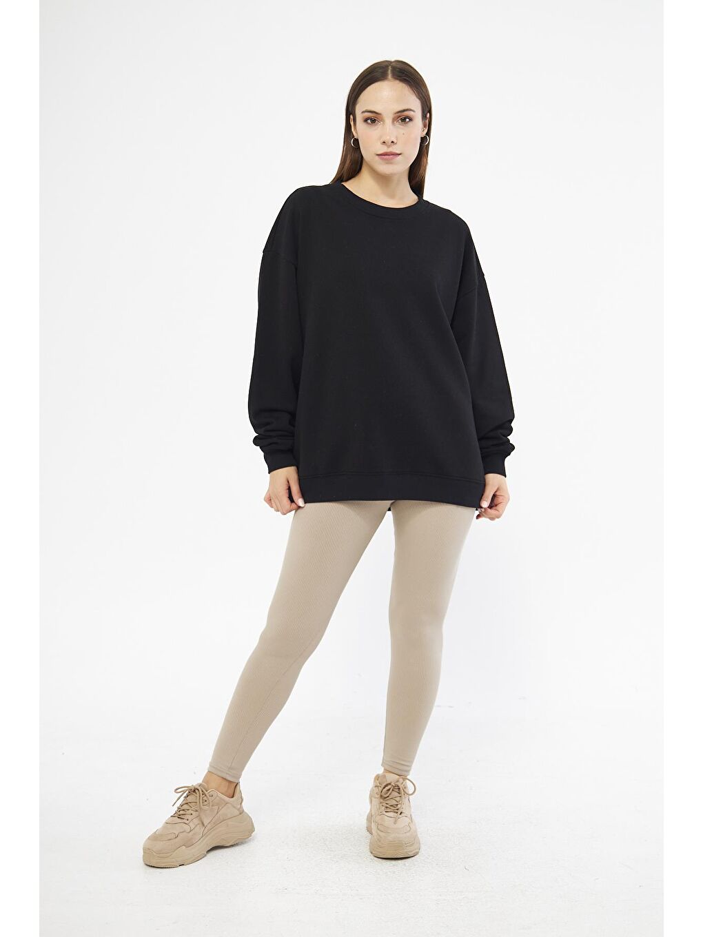 Chandraswear Siyah Kadın Oversize Basic Sweatshirt - Karmen - 3