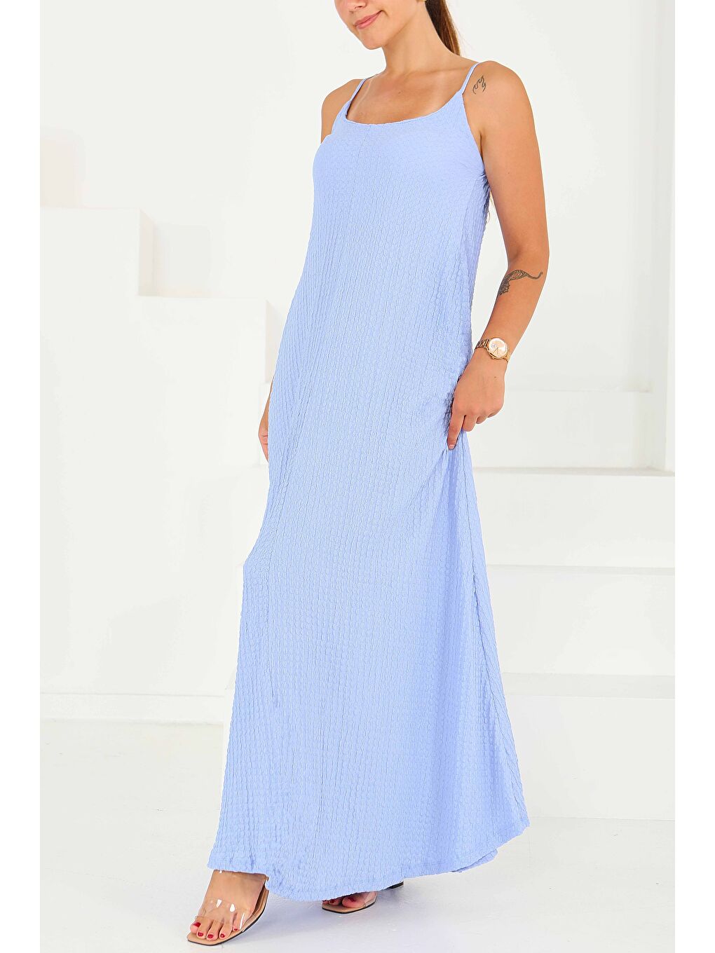 Buffle Askılı Salaş Elbise Bebe Mavi - 27556-3