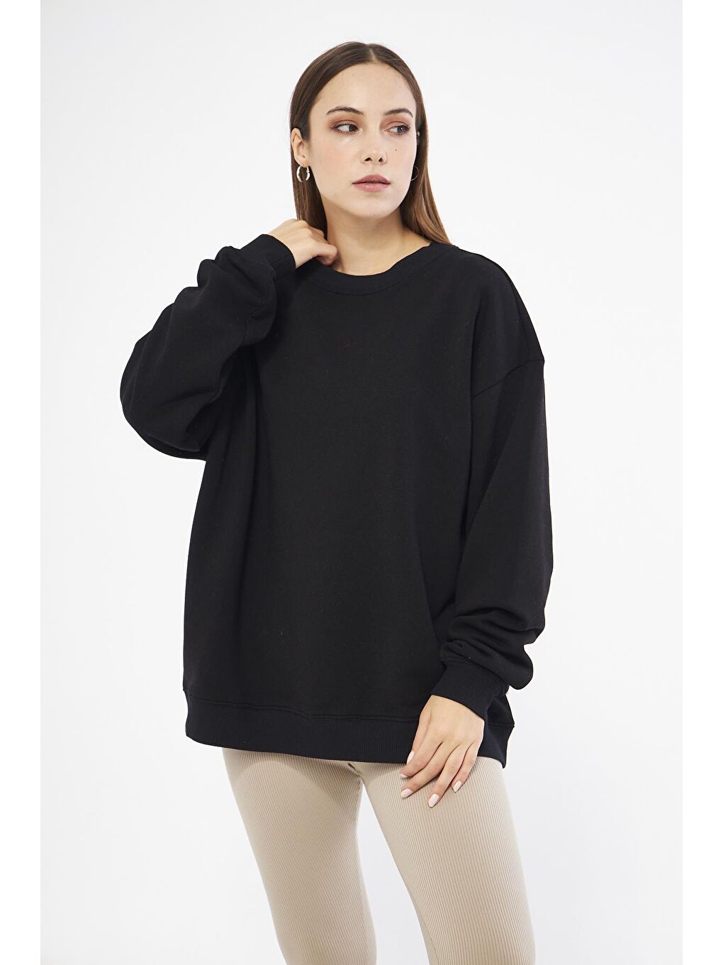 Chandraswear Siyah Kadın Oversize Basic Sweatshirt - Karmen - 4