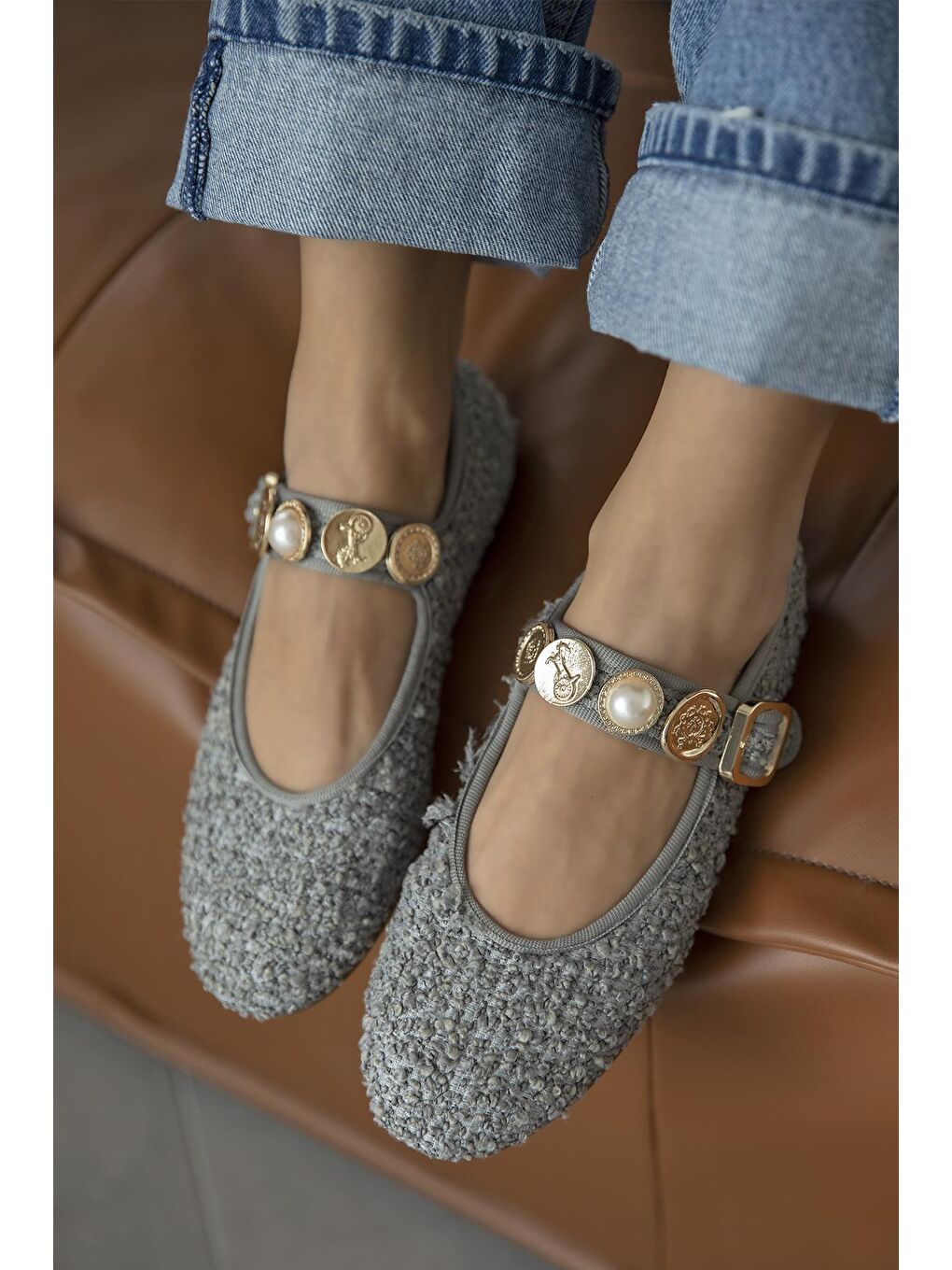 Leonardo Kadın Aksesuar Detay Keten Babet Gri