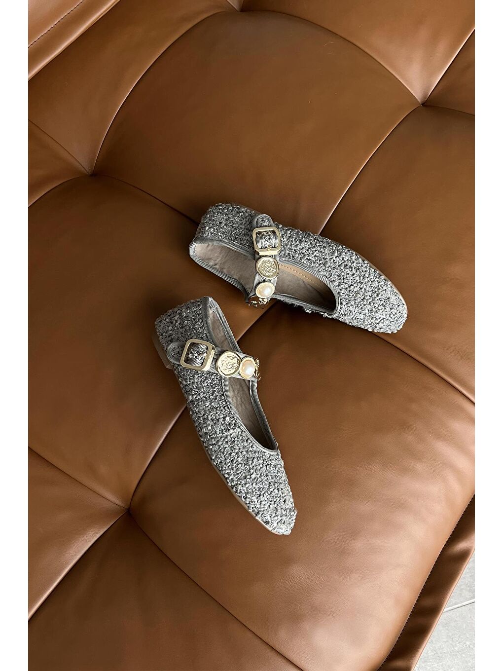 Leonardo Kadın Aksesuar Detay Keten Babet Gri-1