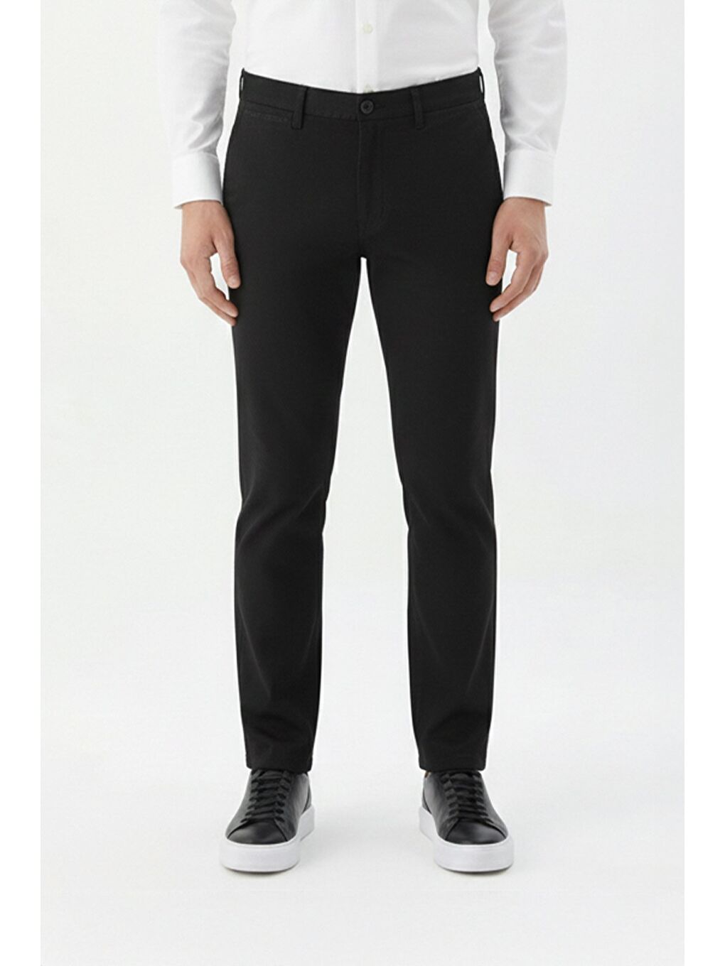 Giotelli Siyah Comfort Fit Yünlü Kanvas Kumaş Yan Cepli Normal Bel Erkek Pantolon