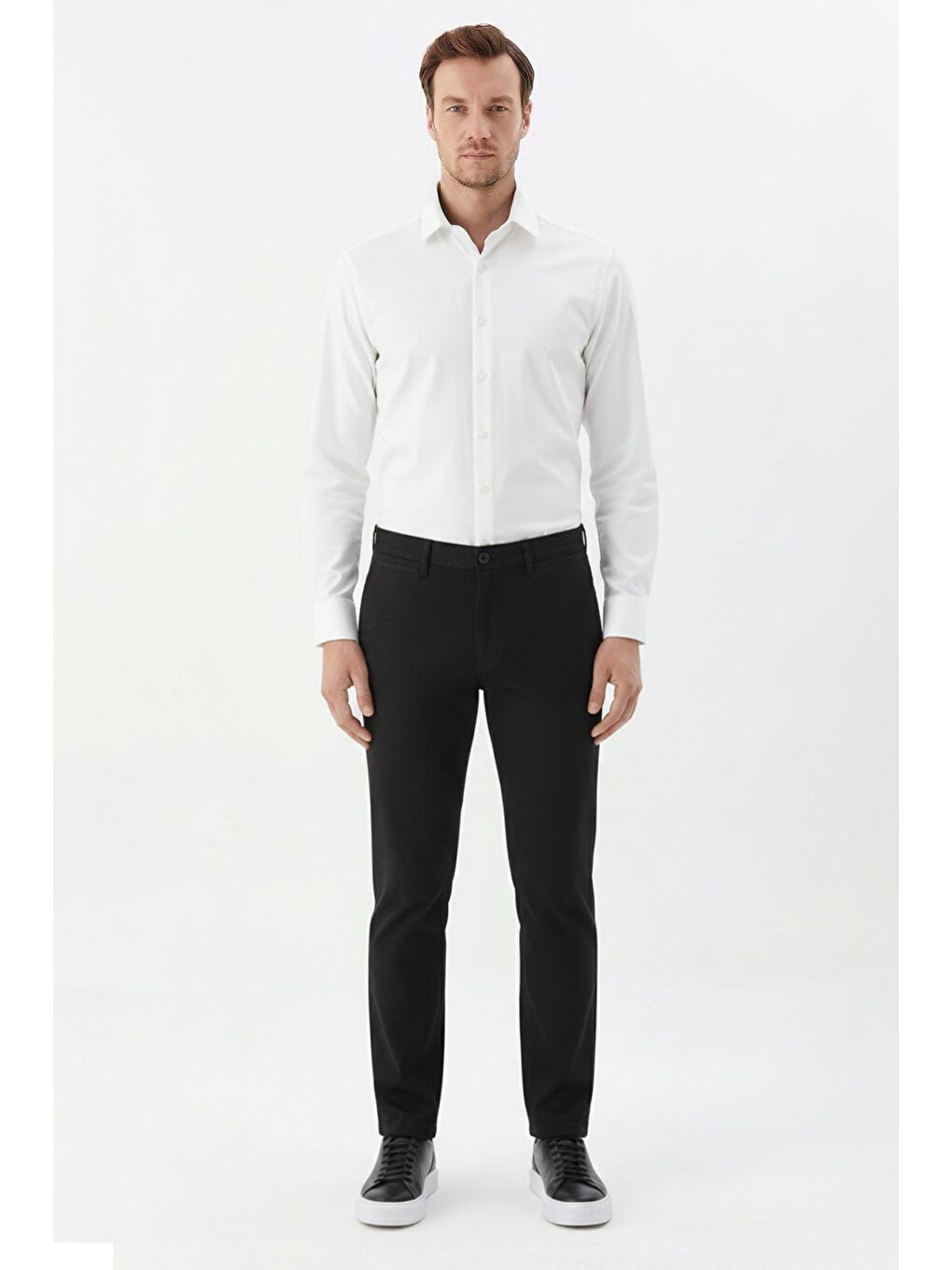 Giotelli Siyah Comfort Fit Yünlü Kanvas Kumaş Yan Cepli Normal Bel Erkek Pantolon-1