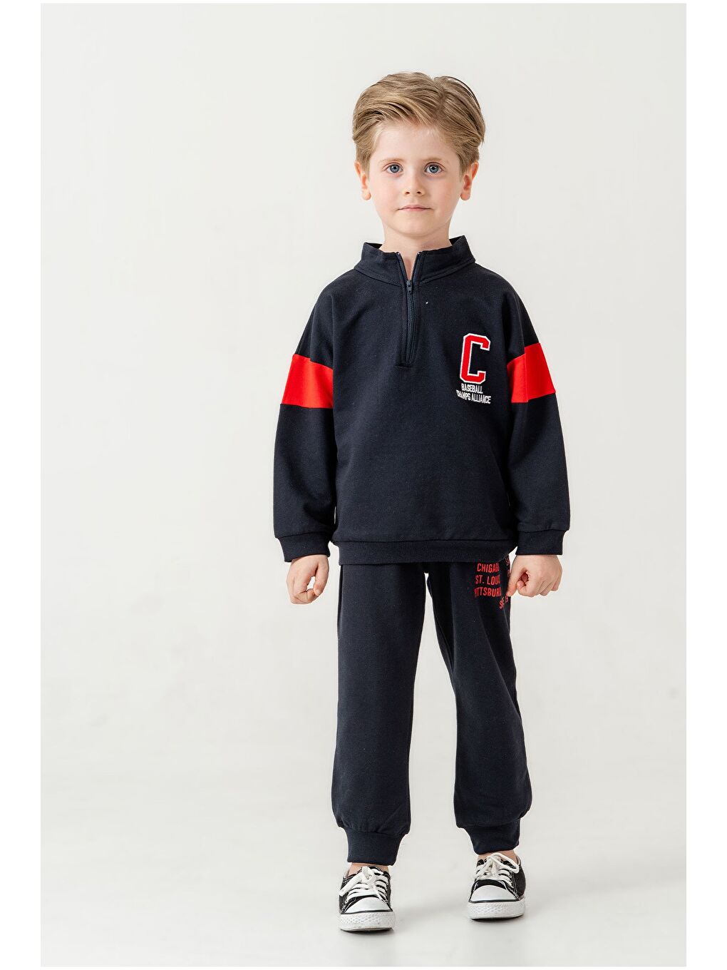 Siyah Erkek Çocuk Yarım Fermuarlı Mevsimlik Eşofman Takımı-1