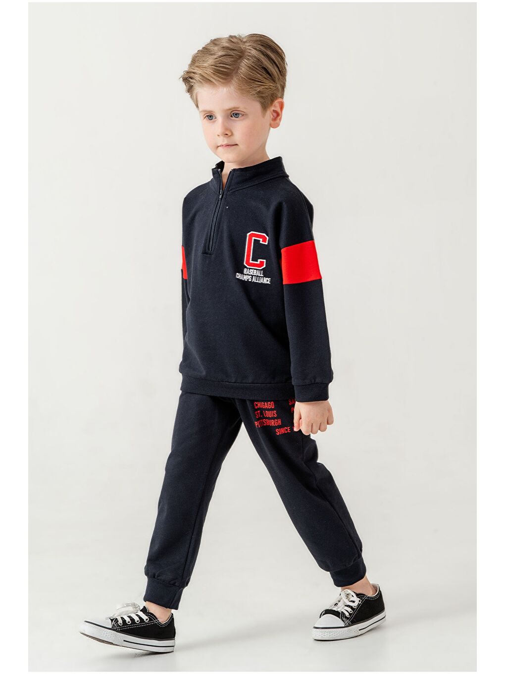 Siyah Erkek Çocuk Yarım Fermuarlı Mevsimlik Eşofman Takımı-2