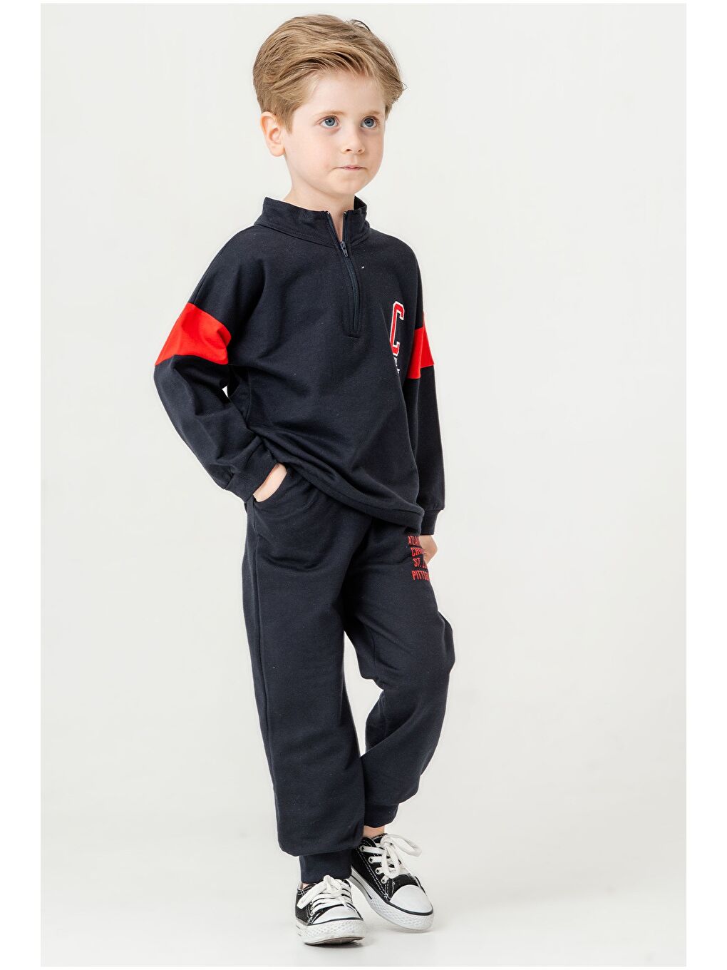 Siyah Erkek Çocuk Yarım Fermuarlı Mevsimlik Eşofman Takımı-3