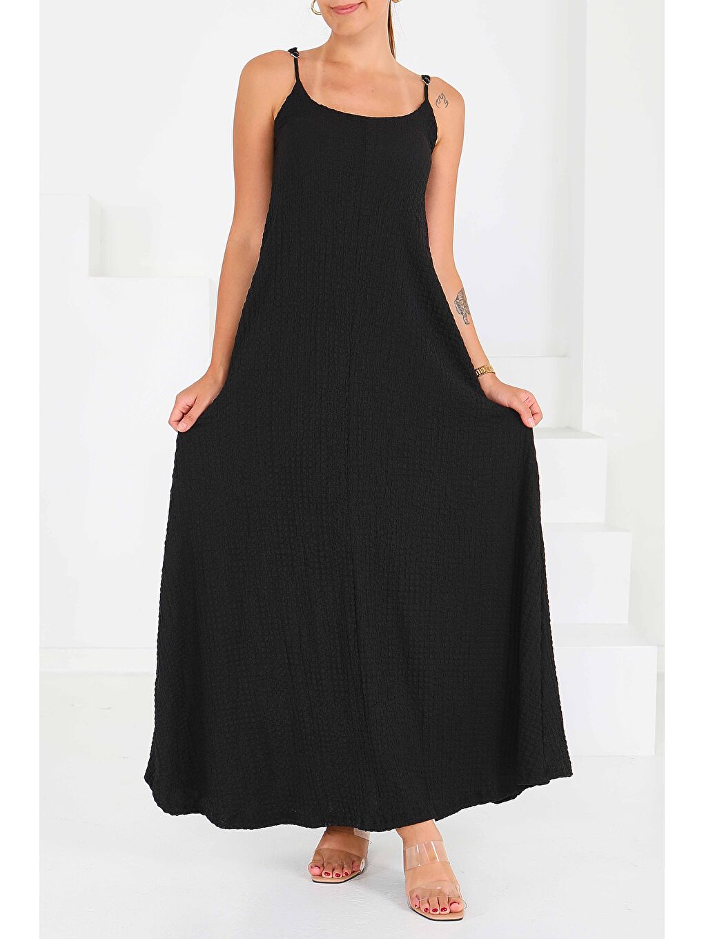 Buffle Askılı Salaş Elbise Siyah - 27556