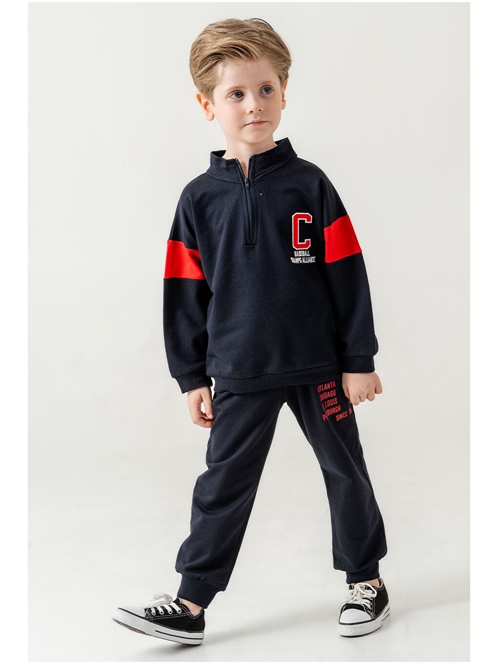 Siyah Erkek Çocuk Yarım Fermuarlı Mevsimlik Eşofman Takımı-5