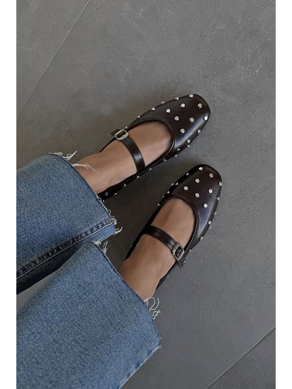 Kahverengi Azure Kadın Drop Detay Kırışık Deri Babet Kahve-1