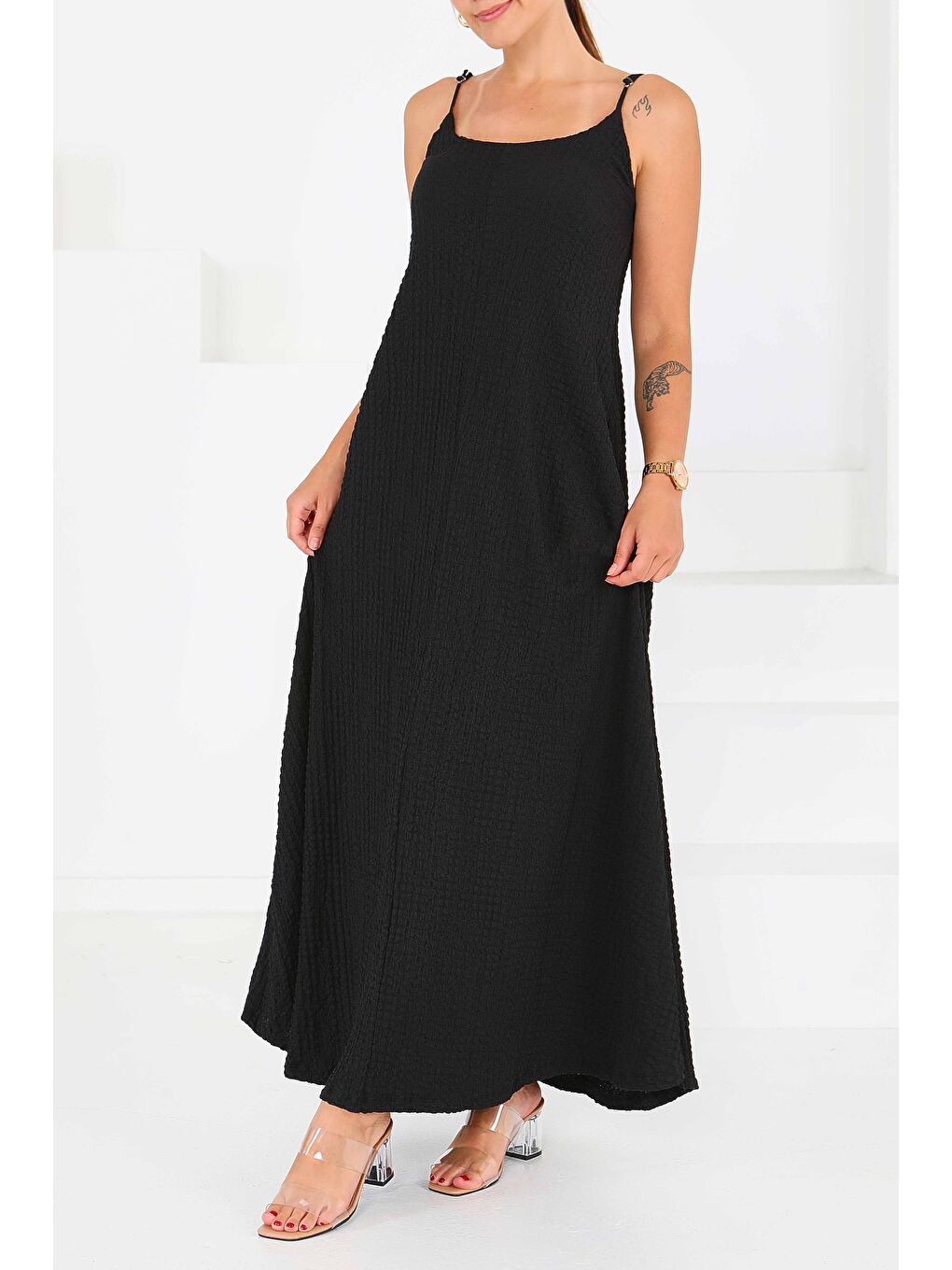 Buffle Askılı Salaş Elbise Siyah - 27556-1