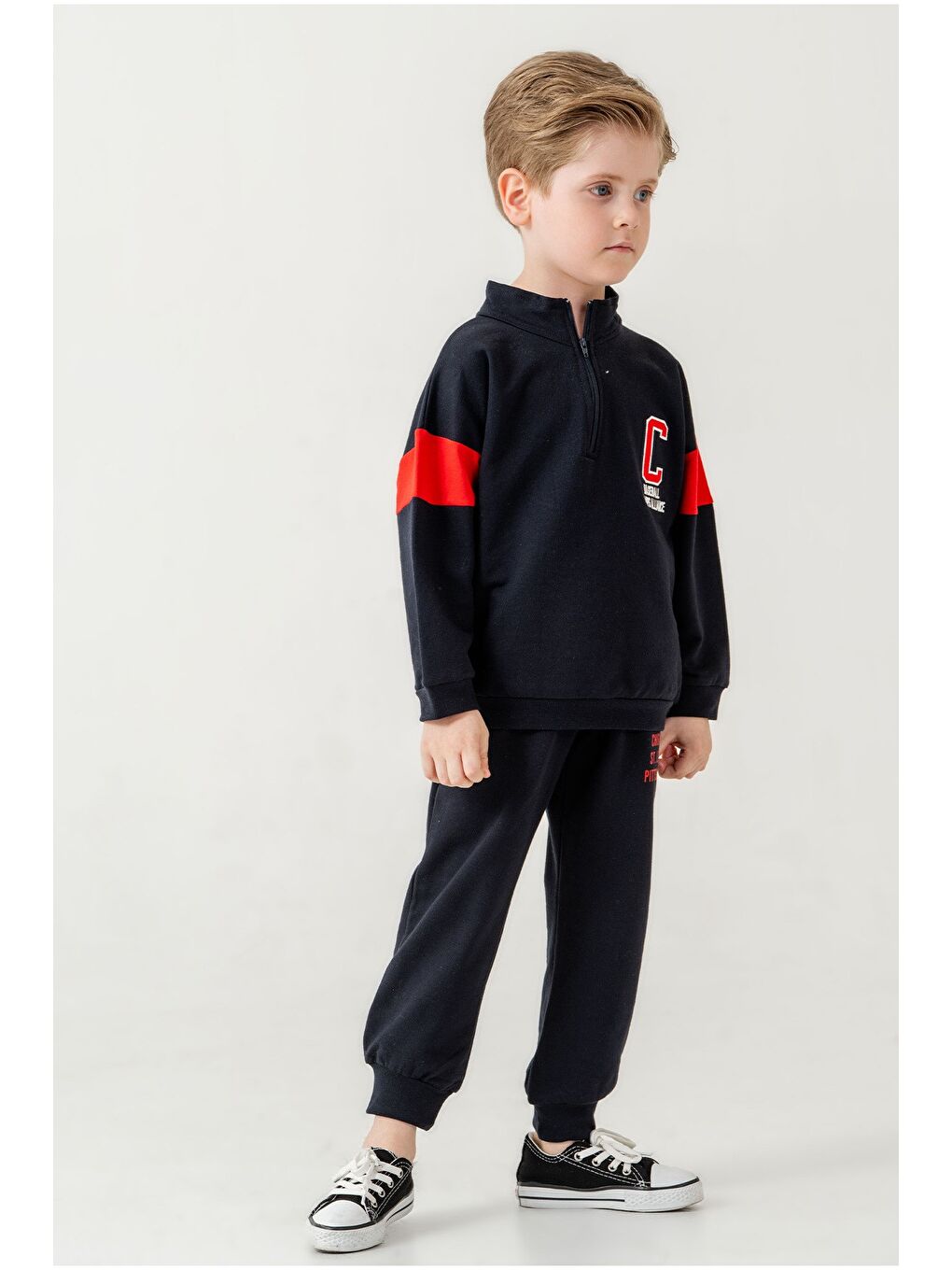 Siyah Erkek Çocuk Yarım Fermuarlı Mevsimlik Eşofman Takımı-6