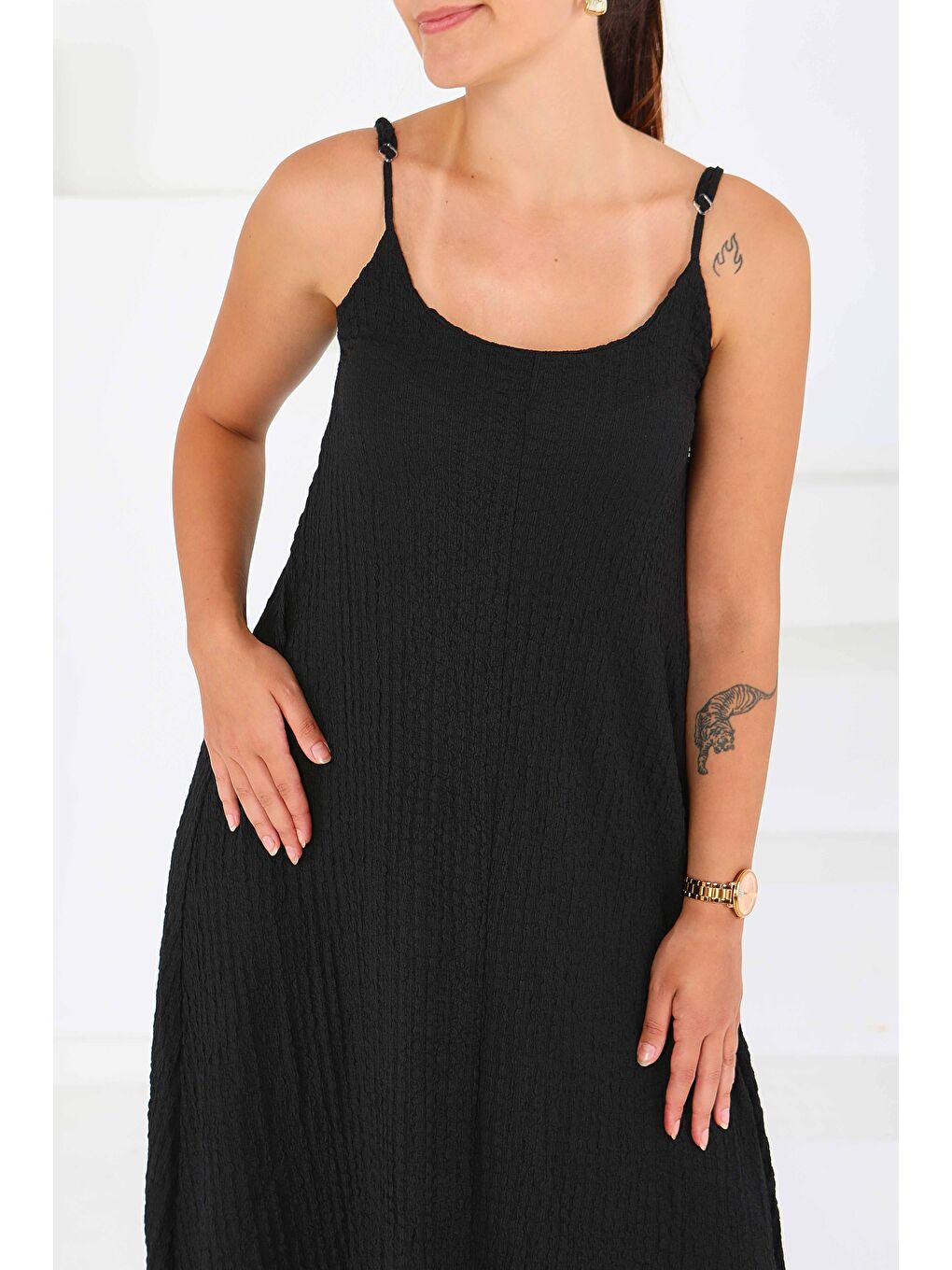 Buffle Askılı Salaş Elbise Siyah - 27556-2