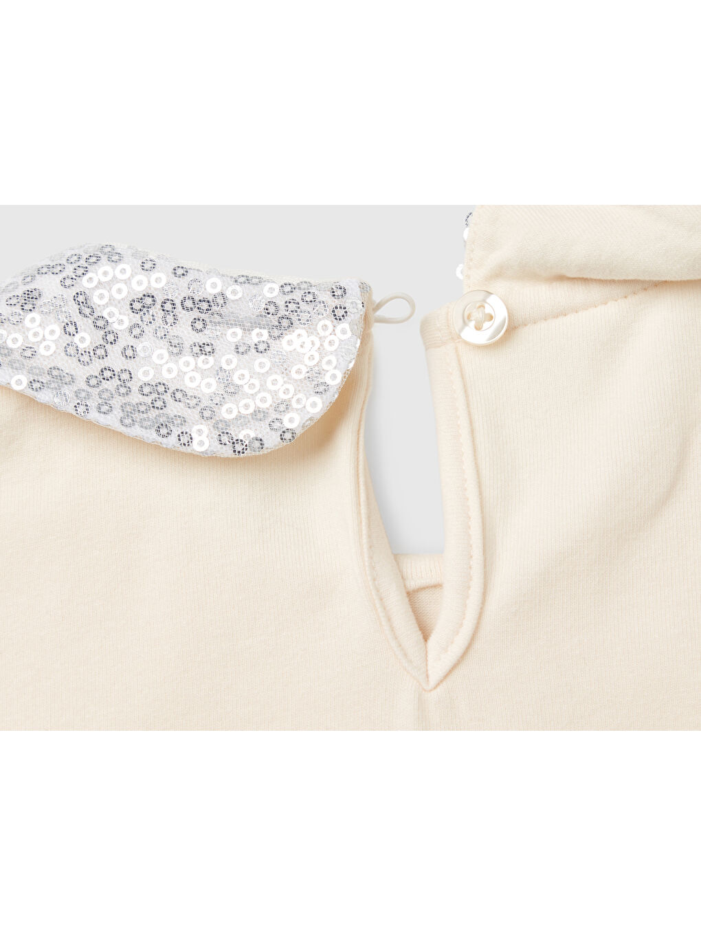 Kız Çocuk Ekru Önü Su Bazlı Baskılı Yakası Pullu Uzun Kollu Tişört-2