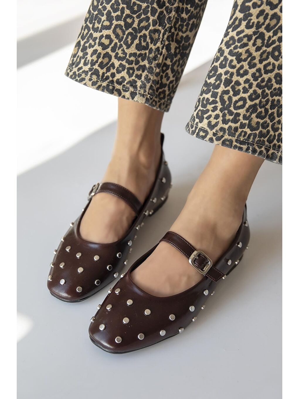 Azure Kadın Drop Detay Kırışık Deri Babet Bordo-3