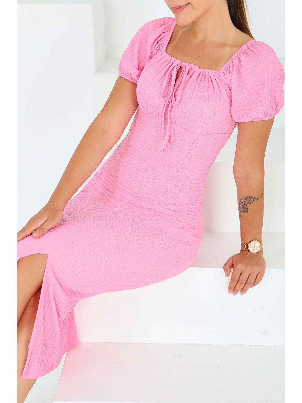 Prenses Kol Yırtmaçlı Elbise Pembe - 27554