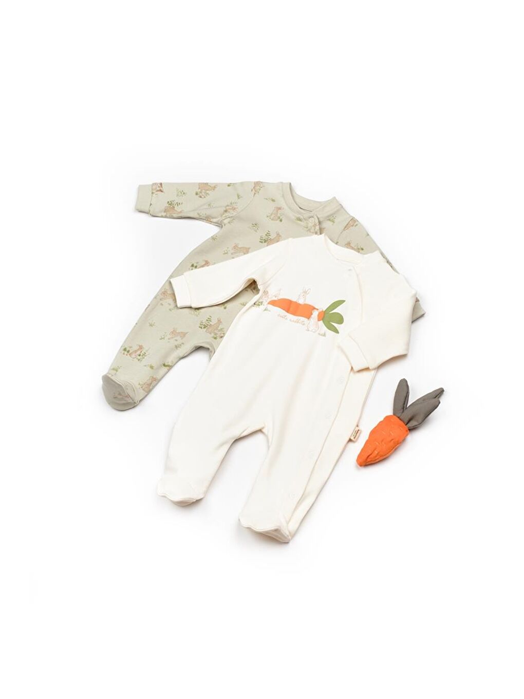 BabyCosy Organic Wear Ekru Bebek 2li Çıtçıtlı Tulum %100 Organik Pamuk, Bebek ve Yenidoğan Serisi - CSY5820