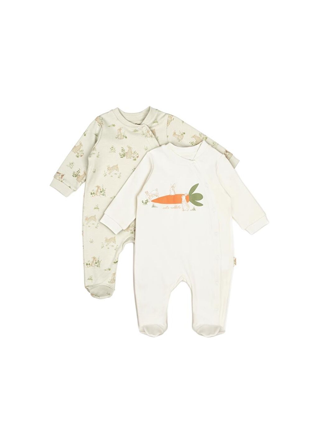 BabyCosy Organic Wear Ekru Bebek 2li Çıtçıtlı Tulum %100 Organik Pamuk, Bebek ve Yenidoğan Serisi - CSY5820 - 1