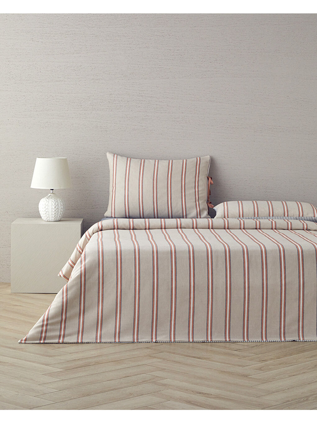Kahverengi Cool Stripe İpliği Boyalı Çift Kişilik Nevresim Takımı Terracota - Bej