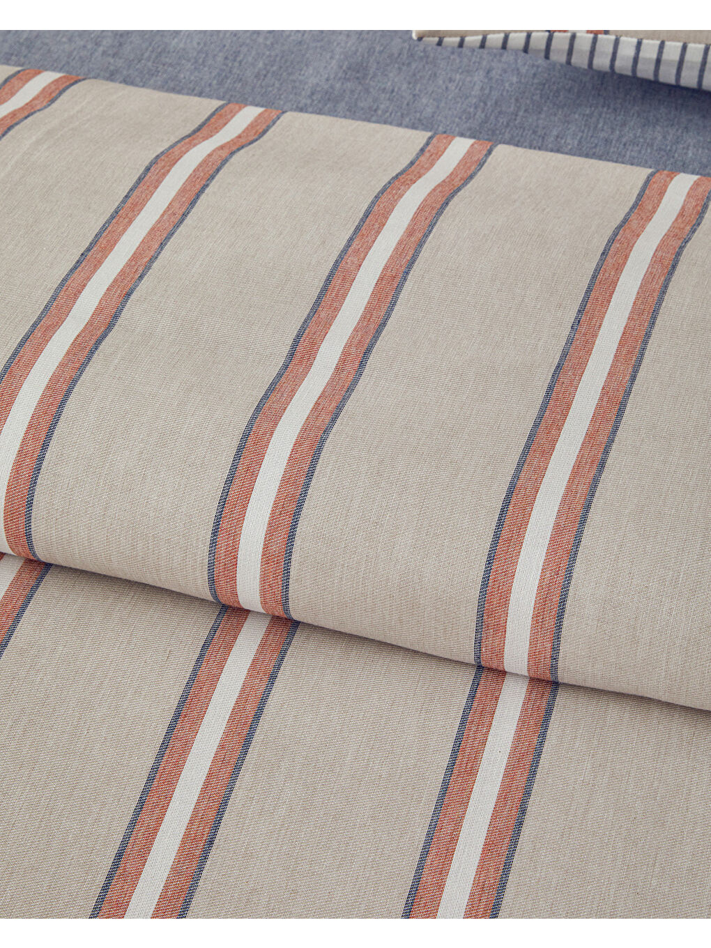 Kahverengi Cool Stripe İpliği Boyalı Çift Kişilik Nevresim Takımı Terracota - Bej-3