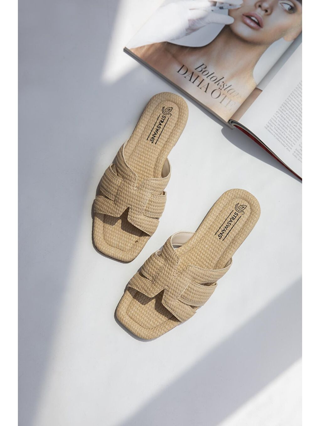 Bej Huxx Kadın Tek Bant Günlük Keten Terlik Ten-1