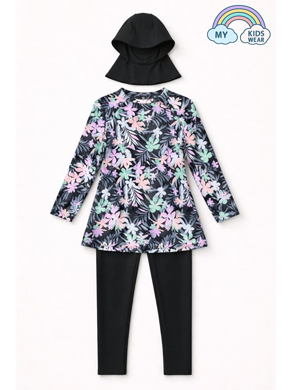 Karışık Kız Çocuk Mayo 3’lü Takım (Üst + Tayt + Bone) 12567