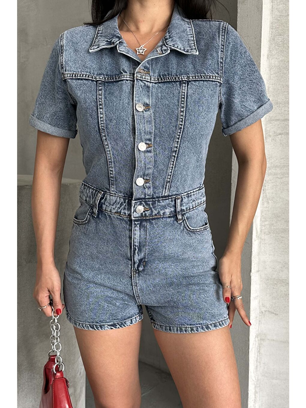 Kısa Şortlu Salopet Mavi - 27295-1