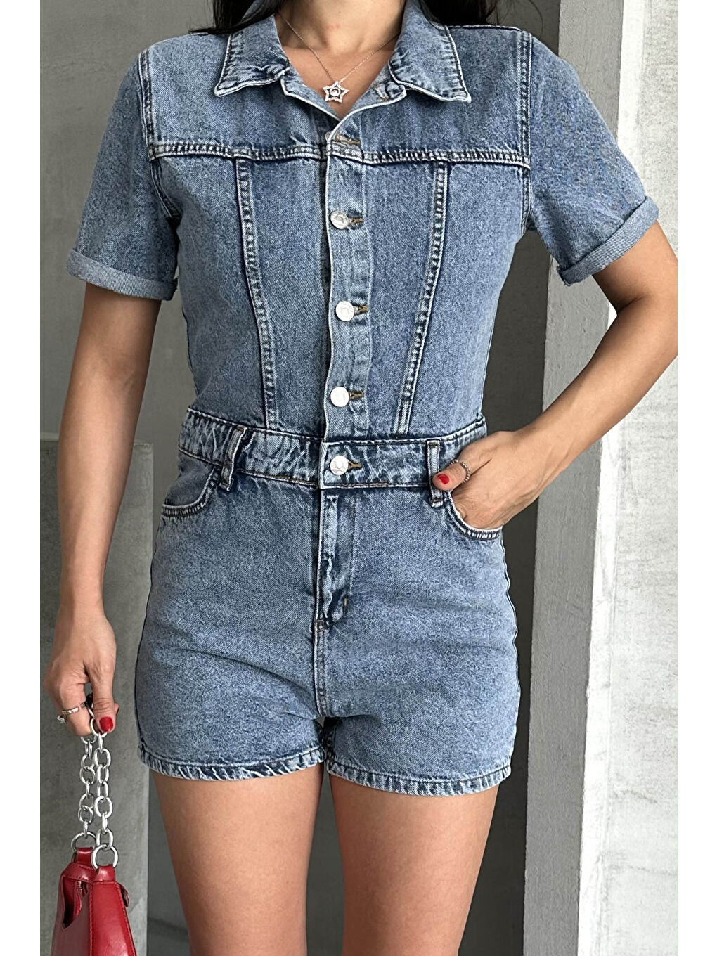 Kısa Şortlu Salopet Mavi - 27295-3