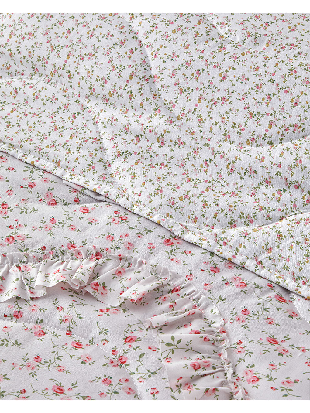 Floral Euphoria Fırfırlı Tek Kişilik Yatak Örtüsü Takımı 160x220 cm Pembe-2