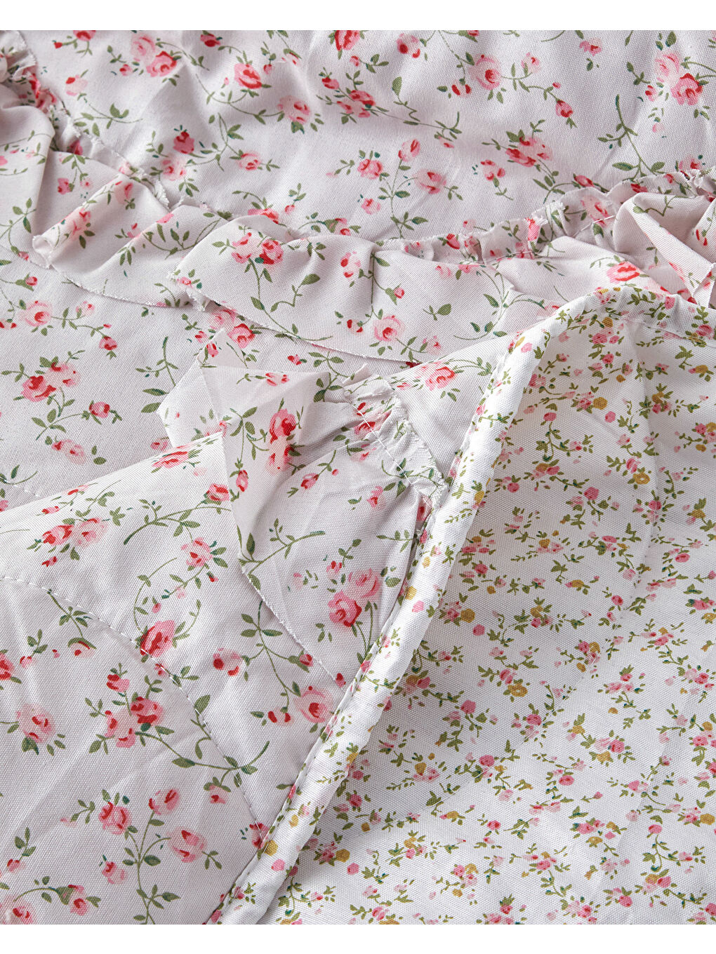 Floral Euphoria Fırfırlı Tek Kişilik Yatak Örtüsü Takımı 160x220 cm Pembe-3