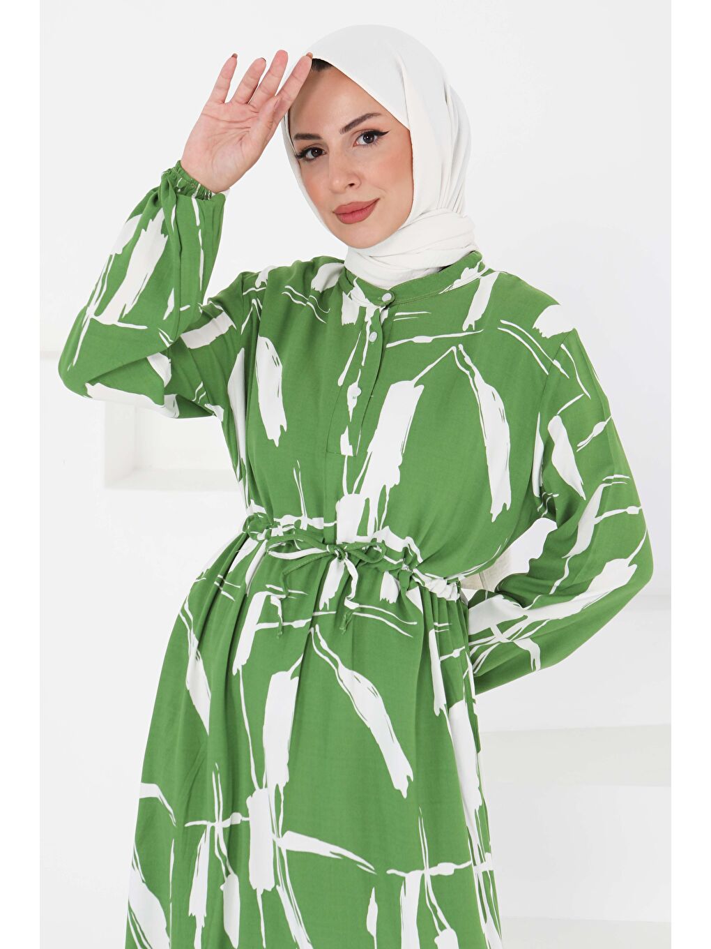 Yeşil Desenli Tünelli Elbise Yesil - 27430-2