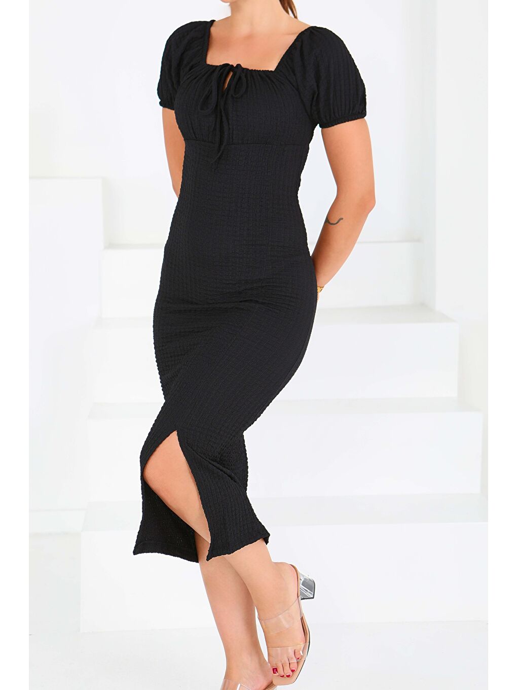 Prenses Kol Yırtmaçlı Elbise Siyah - 27554