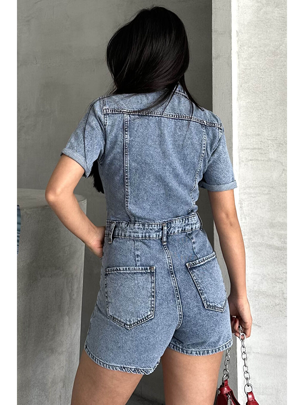 Kısa Şortlu Salopet Mavi - 27295-4