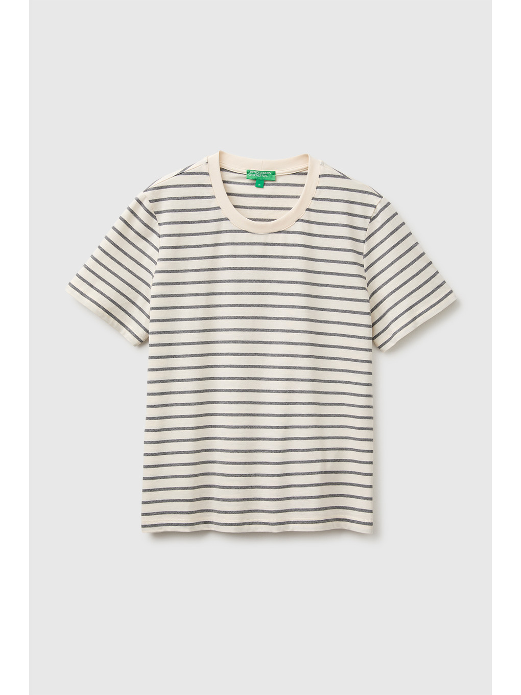 Ekru Kadın Krem %100 Pamuk Çizgili Kısa Kollu T-shirt