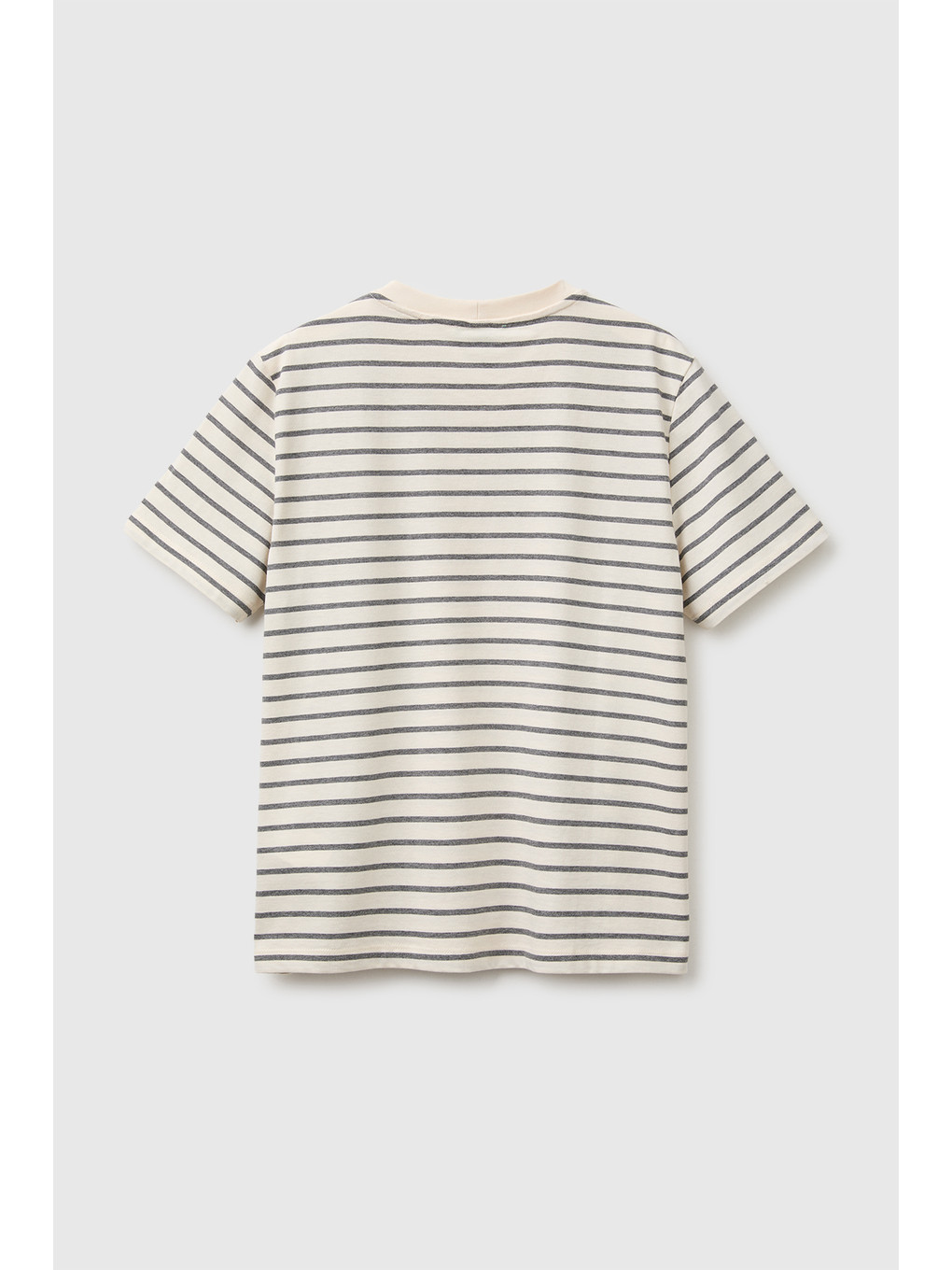 Ekru Kadın Krem %100 Pamuk Çizgili Kısa Kollu T-shirt-1