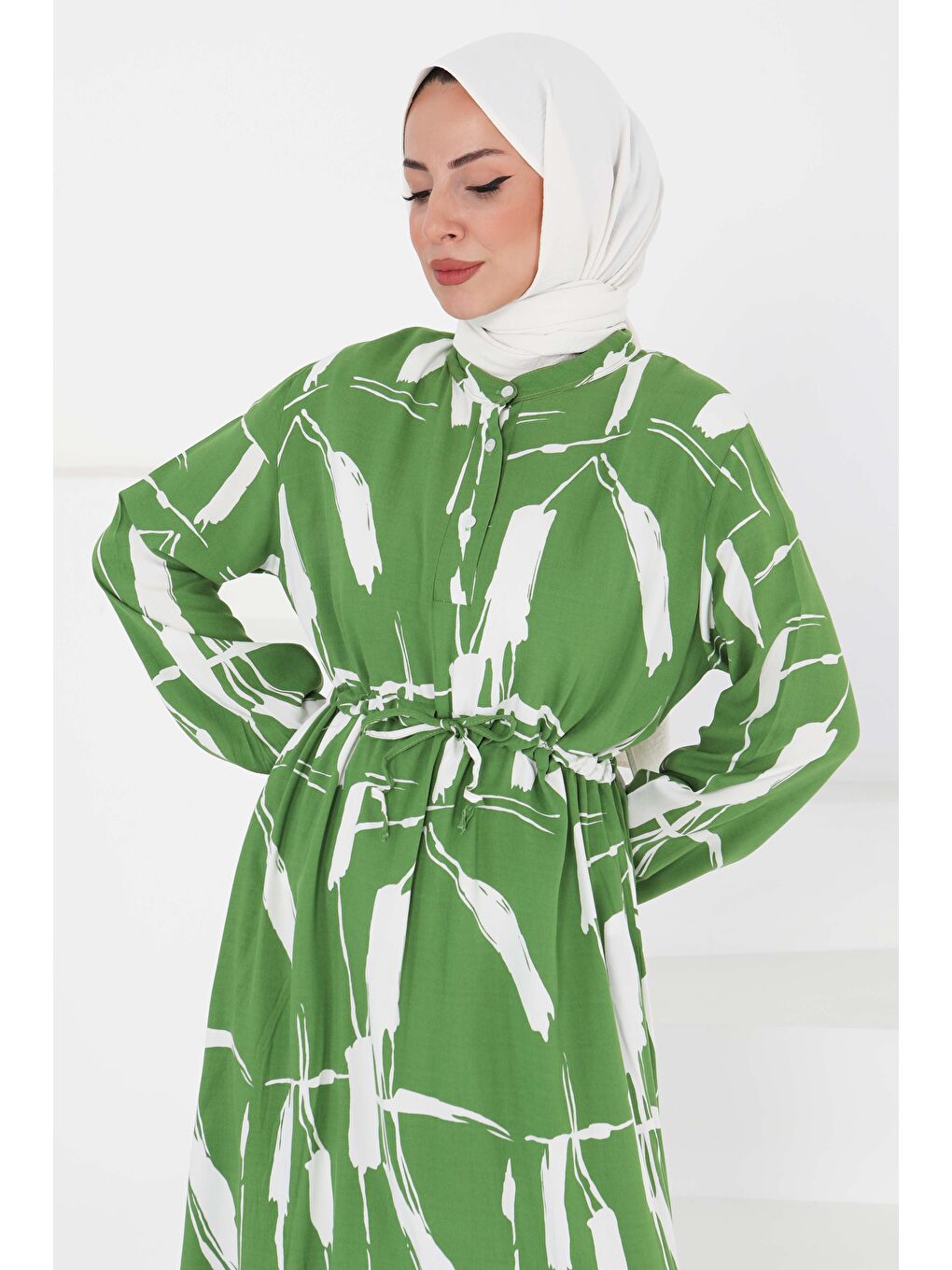 Yeşil Desenli Tünelli Elbise Yesil - 27430-4