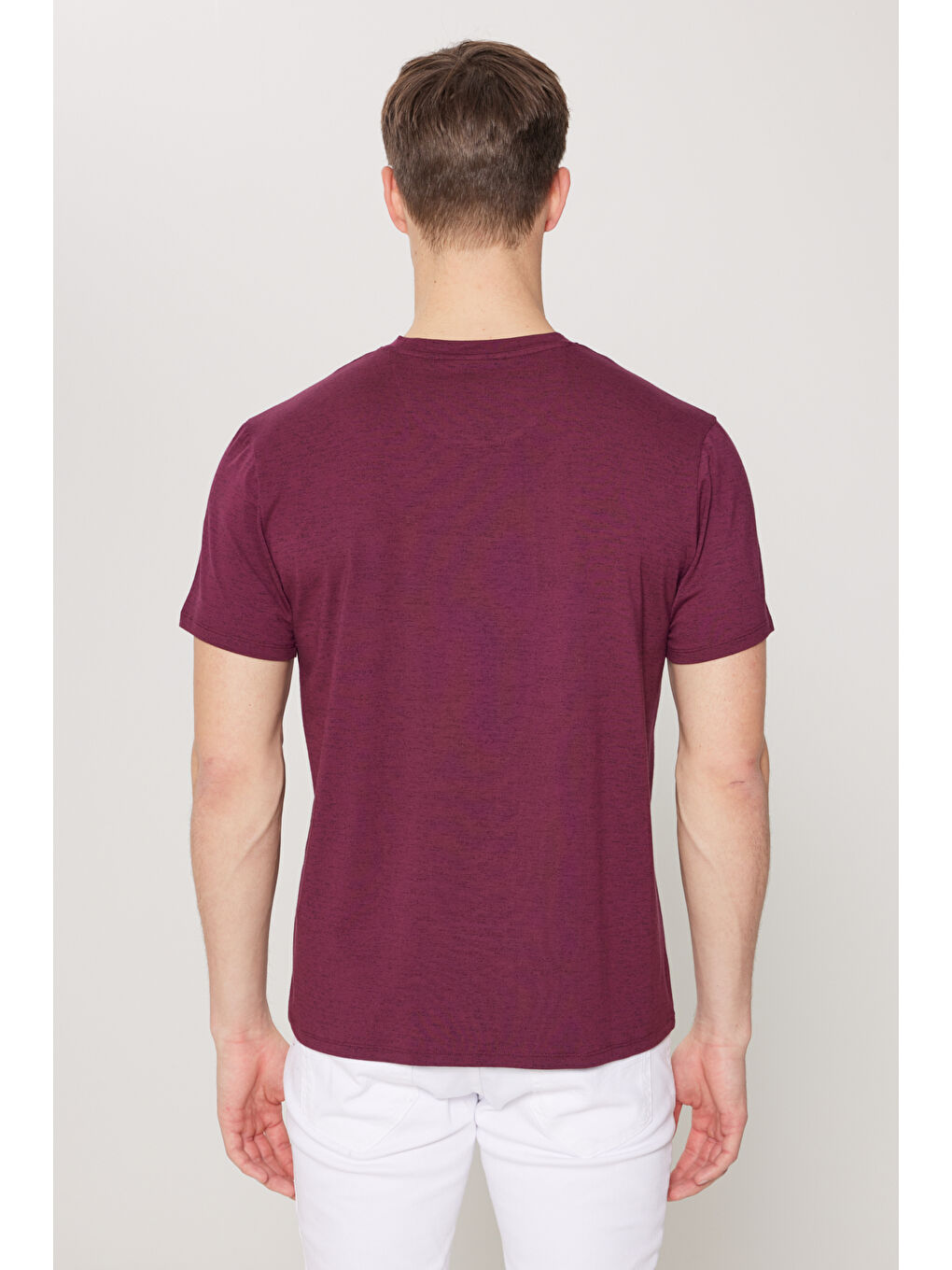 Erkek Bordo Slim Fit Dar Kesim Bisiklet Yaka Pamuklu Kısa Kollu Tişört-4