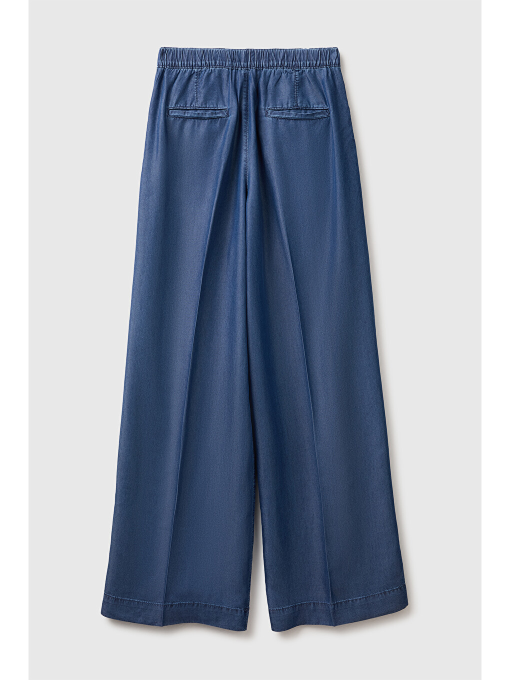Kadın Mavi Bol Paça Cepli Denim Pantolon-3